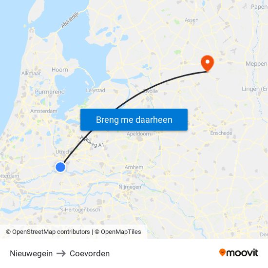 Nieuwegein to Coevorden map