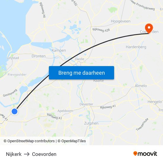 Nijkerk to Coevorden map
