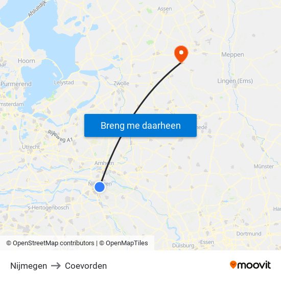 Nijmegen to Coevorden map