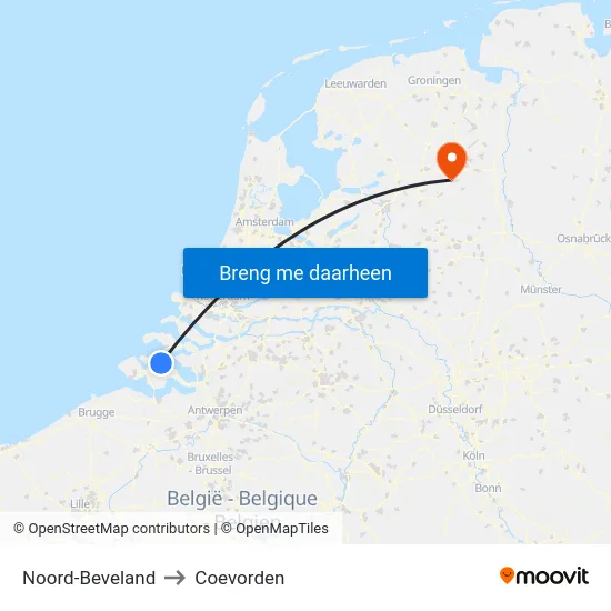 Noord-Beveland to Coevorden map