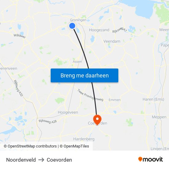 Noordenveld to Coevorden map