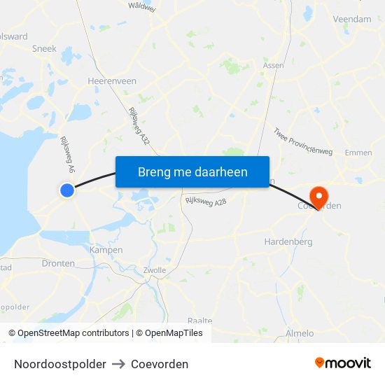 Noordoostpolder to Coevorden map