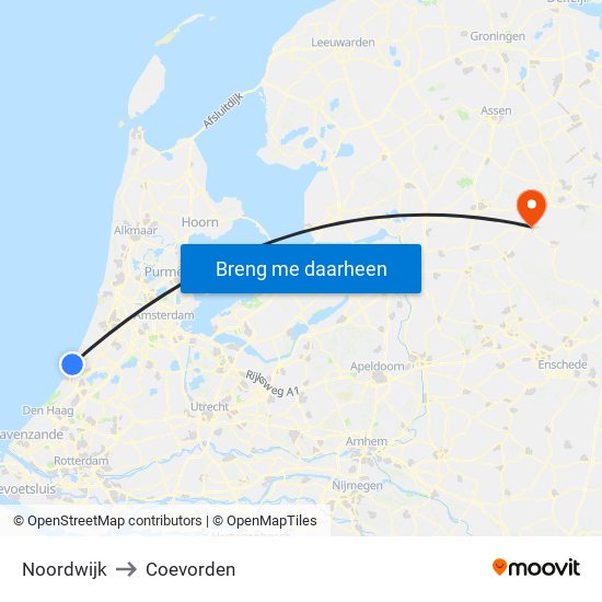 Noordwijk to Coevorden map