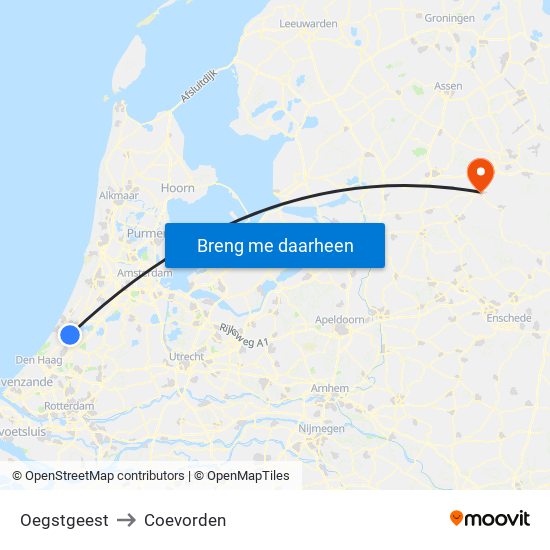 Oegstgeest to Coevorden map