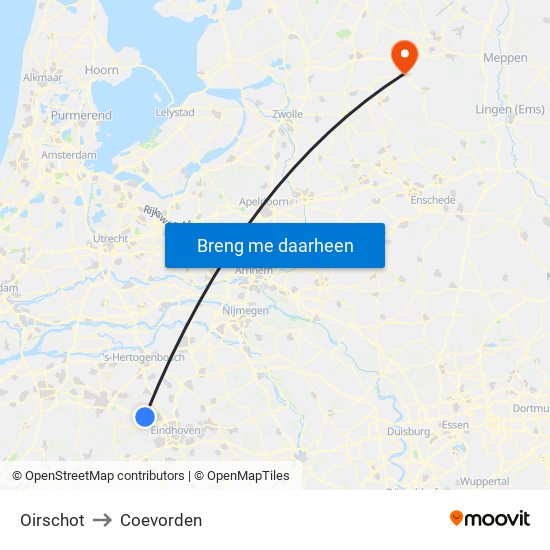 Oirschot to Coevorden map