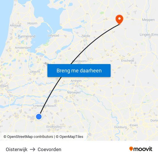 Oisterwijk to Coevorden map
