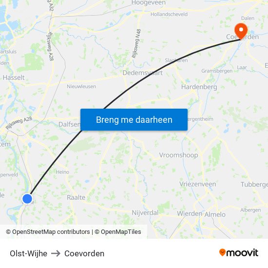 Olst-Wijhe to Coevorden map