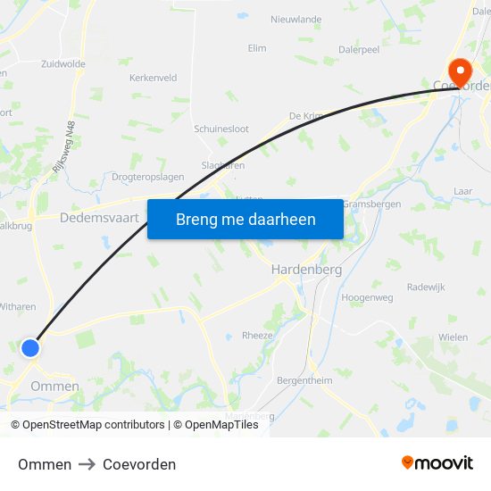 Ommen to Coevorden map