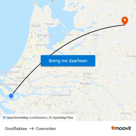 Oostflakkee to Coevorden map