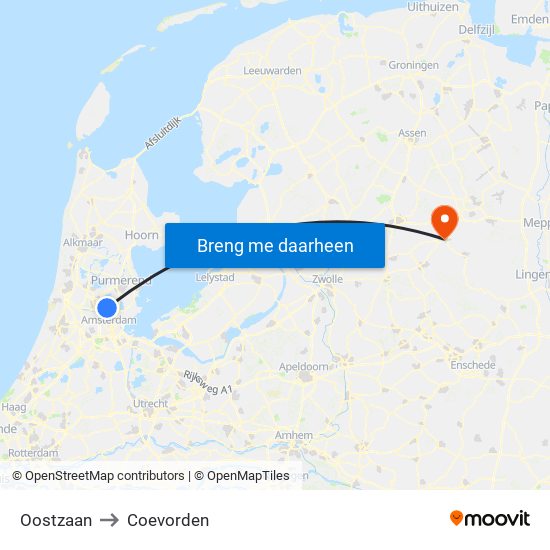 Oostzaan to Coevorden map