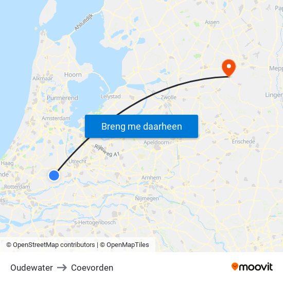 Oudewater to Coevorden map