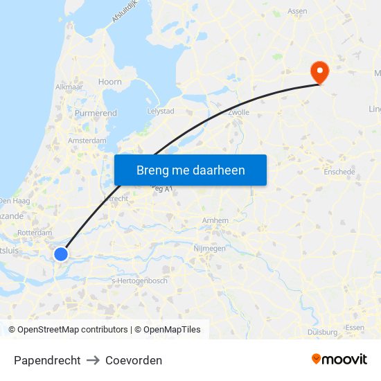 Papendrecht to Coevorden map