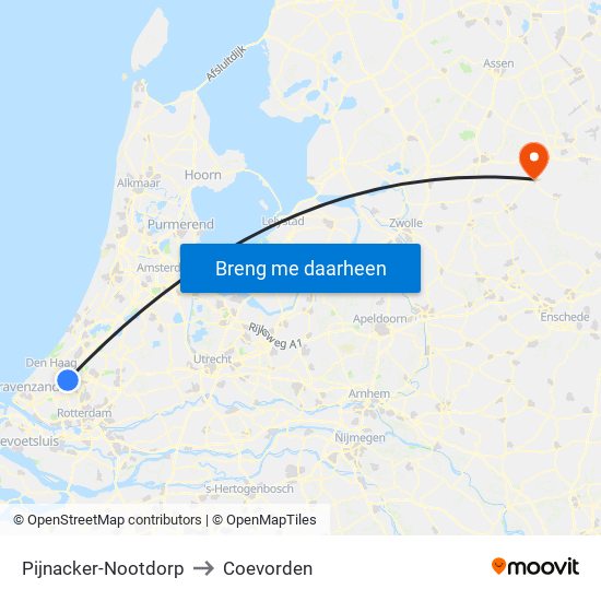 Pijnacker-Nootdorp to Coevorden map