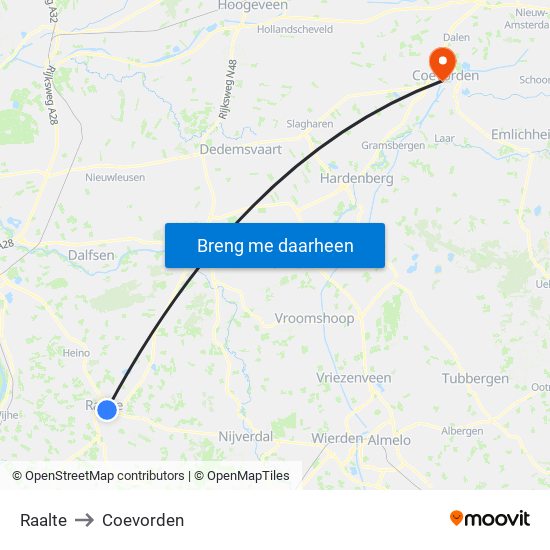 Raalte to Coevorden map