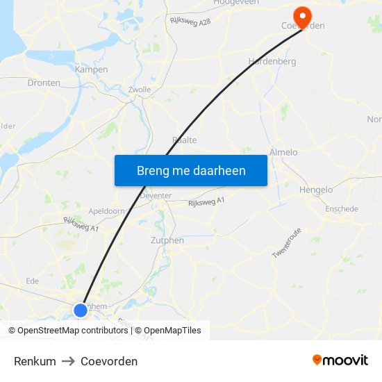 Renkum to Coevorden map