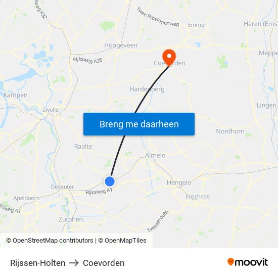 Rijssen-Holten to Coevorden map