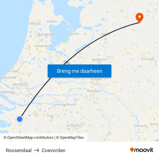 Roosendaal to Coevorden map