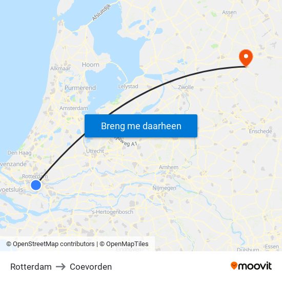Rotterdam to Coevorden map