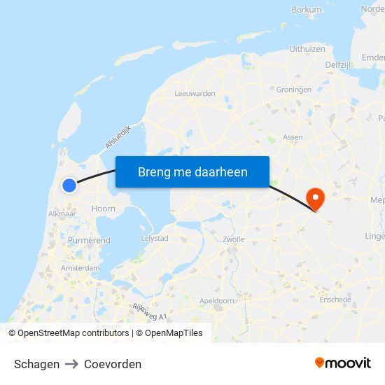 Schagen to Coevorden map