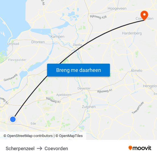 Scherpenzeel to Coevorden map