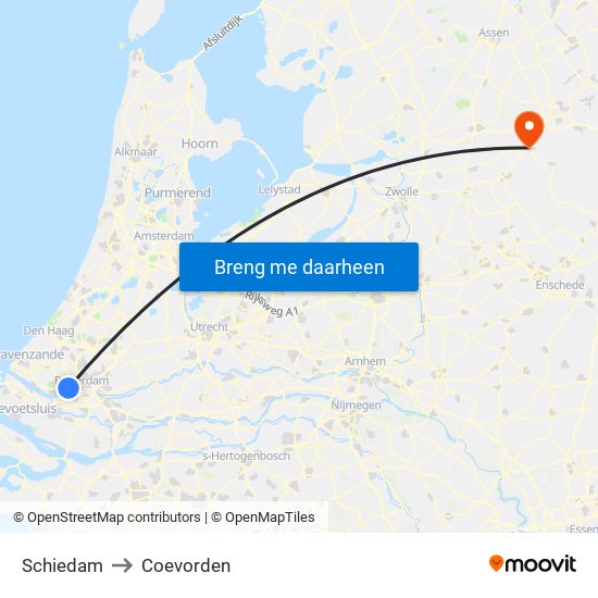 Schiedam to Coevorden map