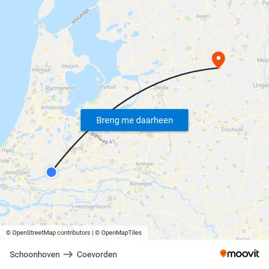 Schoonhoven to Coevorden map