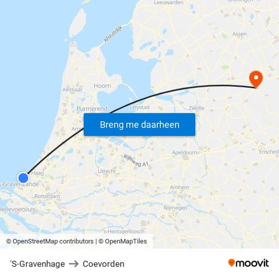 'S-Gravenhage to Coevorden map