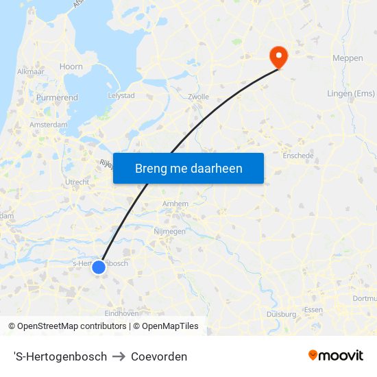 'S-Hertogenbosch to Coevorden map