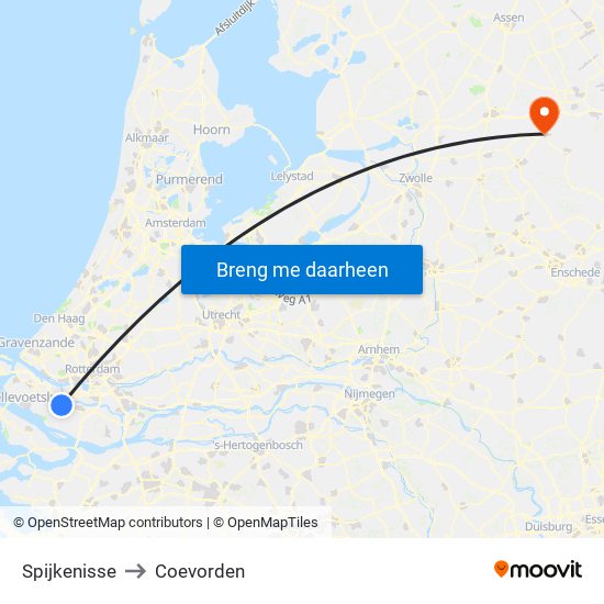 Spijkenisse to Coevorden map
