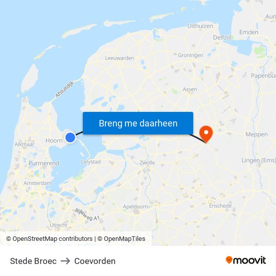 Stede Broec to Coevorden map