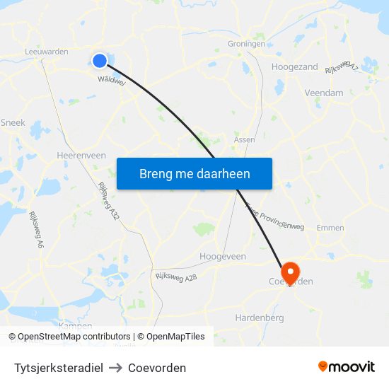 Tytsjerksteradiel to Coevorden map