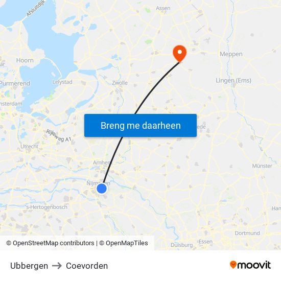 Ubbergen to Coevorden map