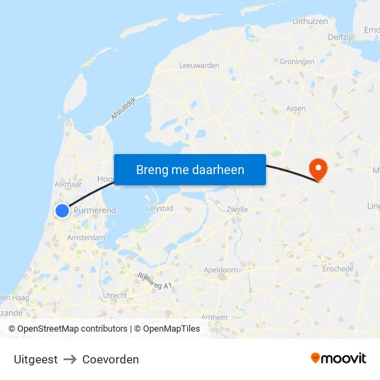 Uitgeest to Coevorden map