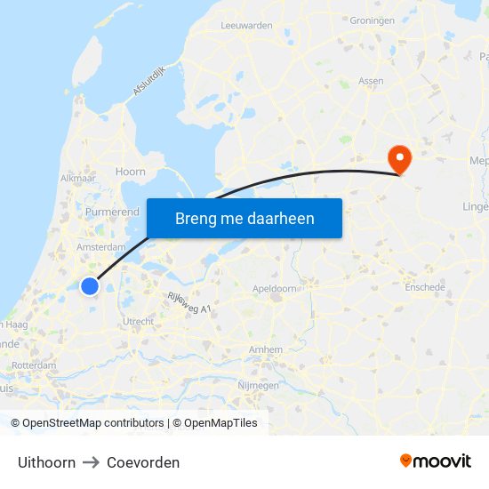 Uithoorn to Coevorden map