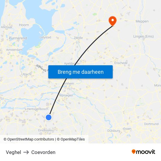 Veghel to Coevorden map