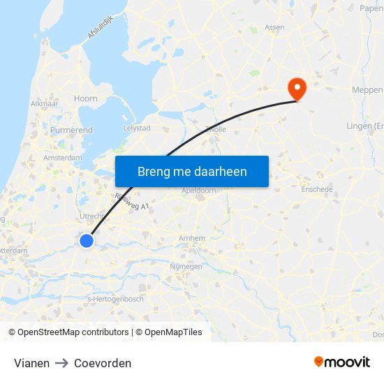 Vianen to Coevorden map