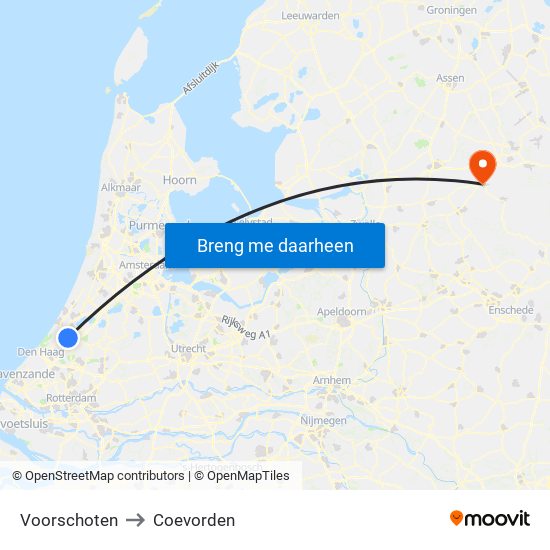 Voorschoten to Coevorden map