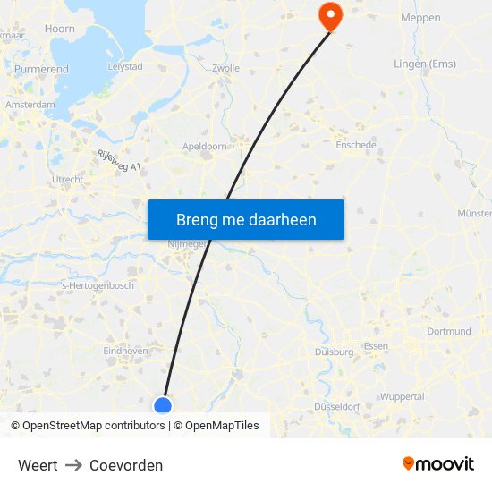 Weert to Coevorden map