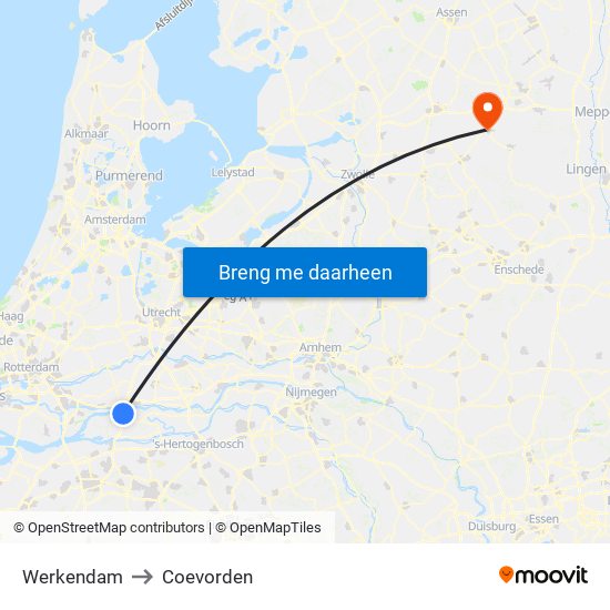 Werkendam to Coevorden map