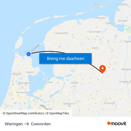 Wieringen to Coevorden map