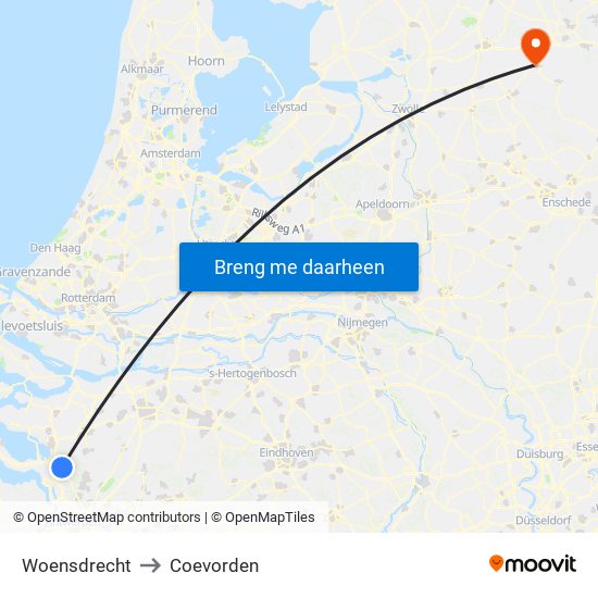 Woensdrecht to Coevorden map