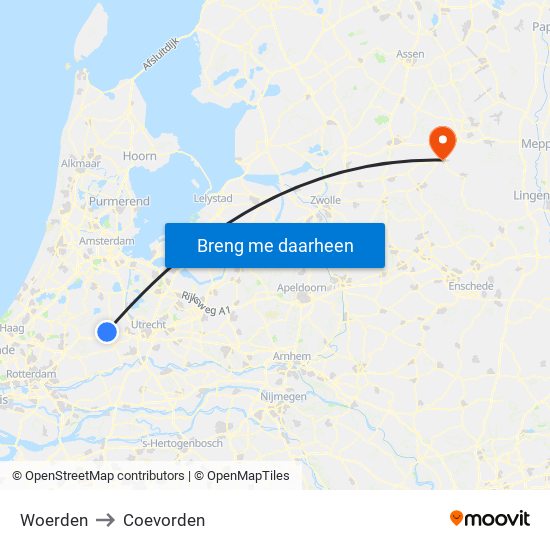 Woerden to Coevorden map