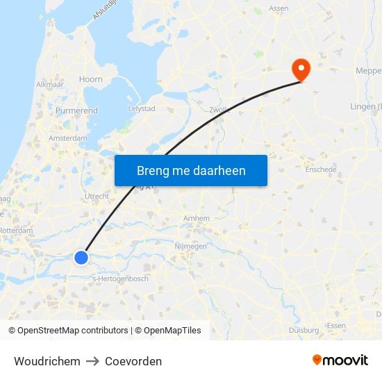 Woudrichem to Coevorden map