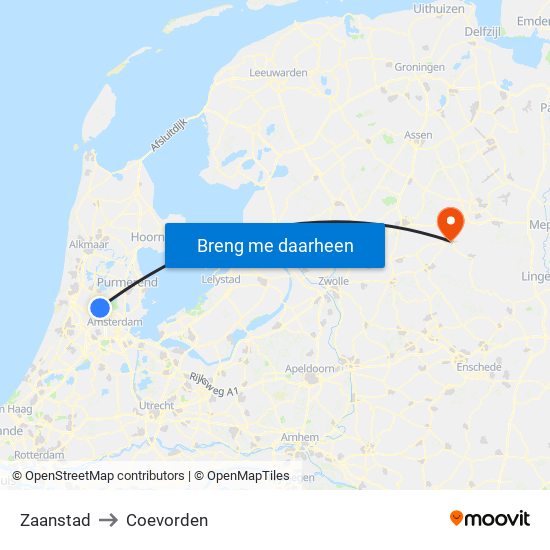 Zaanstad to Coevorden map