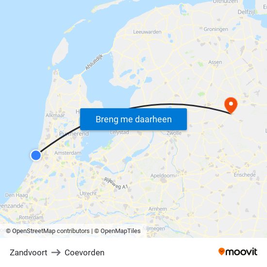 Zandvoort to Coevorden map