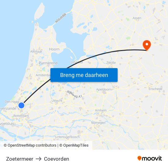 Zoetermeer to Coevorden map