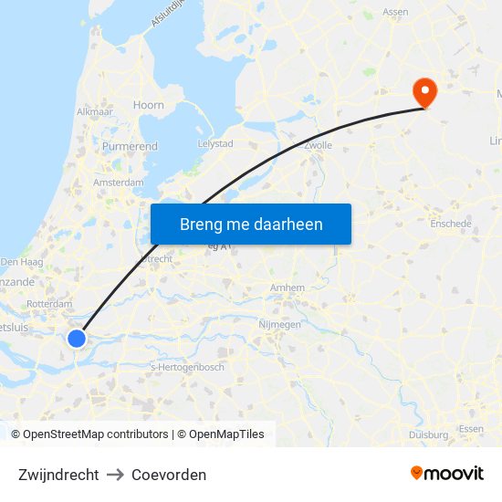 Zwijndrecht to Coevorden map