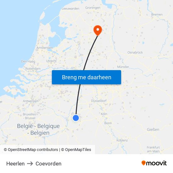Heerlen to Coevorden map