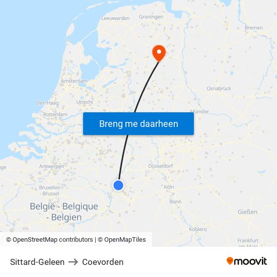 Sittard-Geleen to Coevorden map