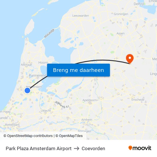 Park Plaza Amsterdam Airport to Coevorden map